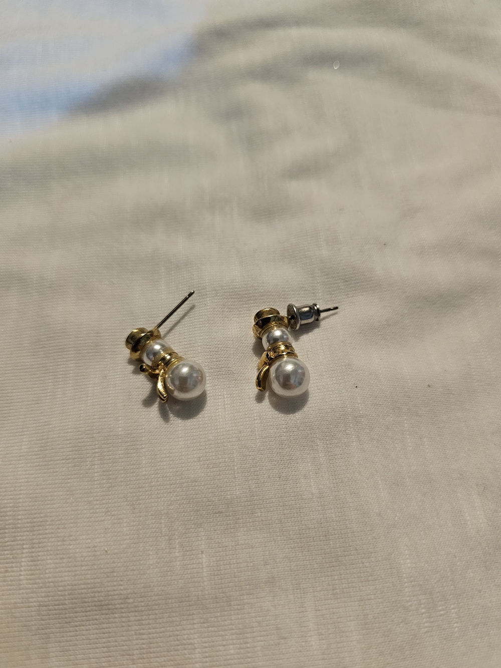 Gold Pearl Snowman Drop Stud Earrings - Women Jewelry